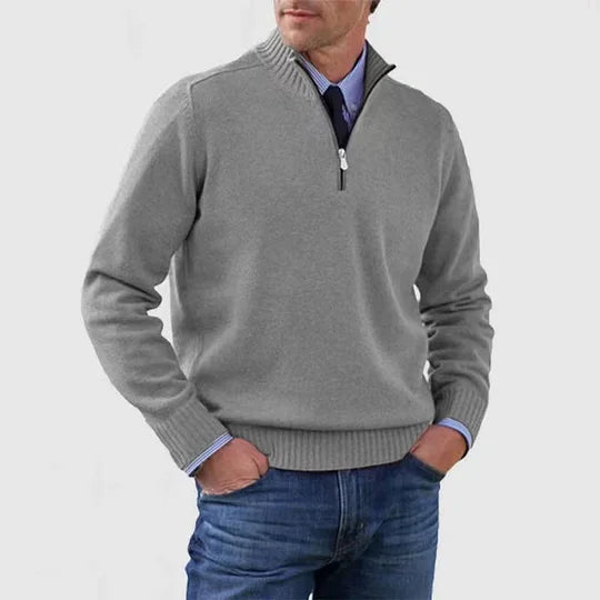 Pull décontracté en maille pour homme à col demi-zippé