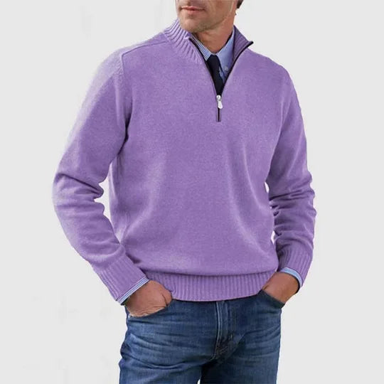 Pull décontracté en maille pour homme à col demi-zippé