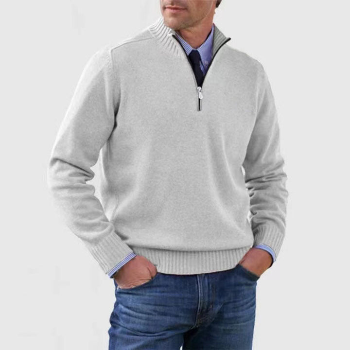 Pull décontracté en maille pour homme à col demi-zippé