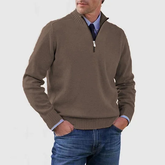 Pull décontracté en maille pour homme à col demi-zippé