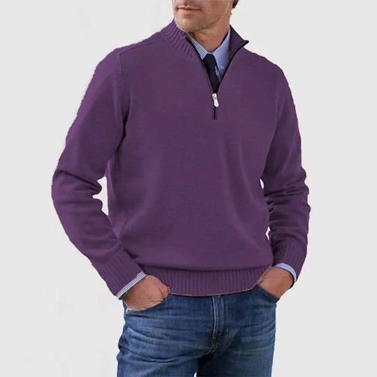 Pull décontracté en maille pour homme à col demi-zippé