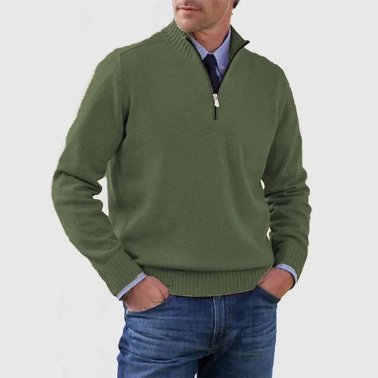 Pull décontracté en maille pour homme à col demi-zippé