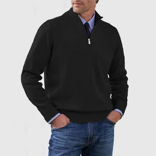 Pull décontracté en maille pour homme à col demi-zippé