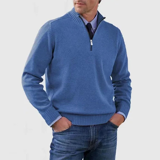 Pull décontracté en maille pour homme à col demi-zippé