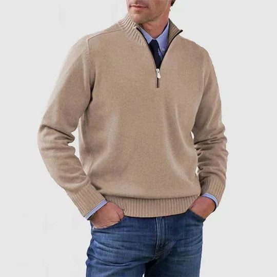 Pull décontracté en maille pour homme à col demi-zippé