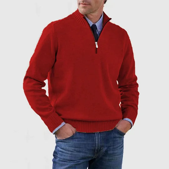Pull décontracté en maille pour homme à col demi-zippé