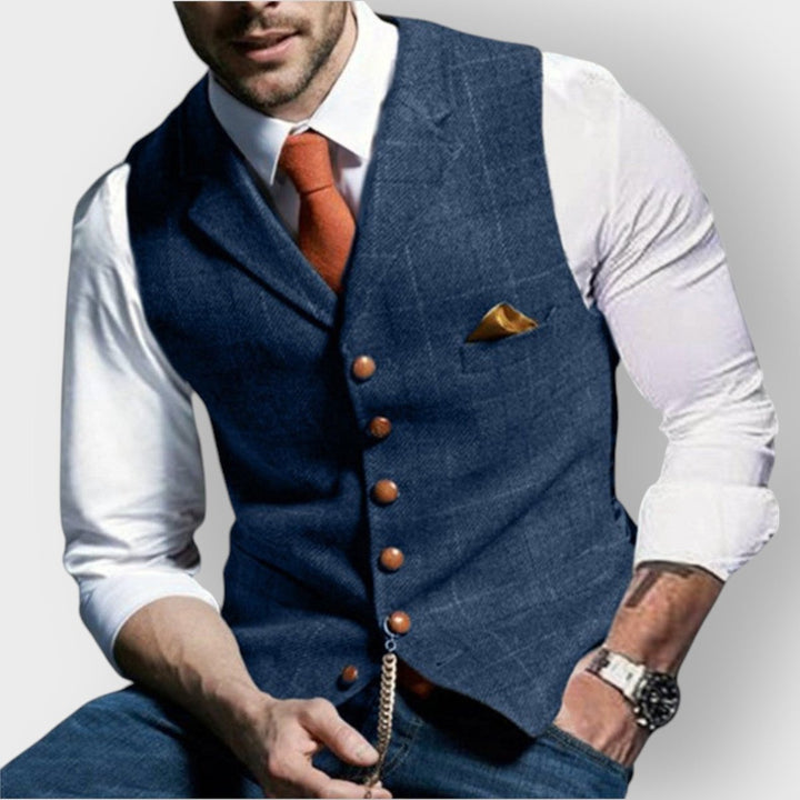 Jacob | Mænds tætsiddende vest med sildebensmønster i tweed og knapper