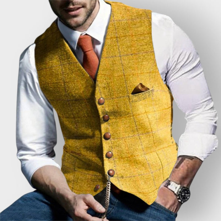 Jacob | Mænds tætsiddende vest med sildebensmønster i tweed og knapper