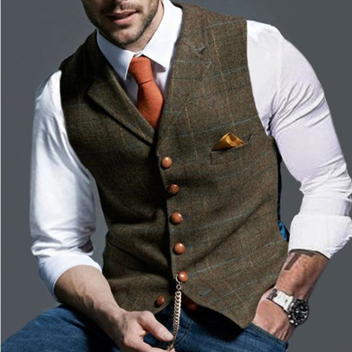 Jacob | Mænds tætsiddende vest med sildebensmønster i tweed og knapper
