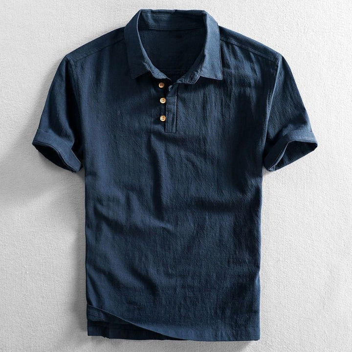 Charlie | Men's Navy Linen Short-Sleeve Polo Shirt