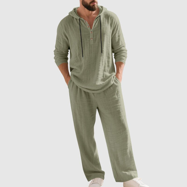 Alfie | Men's Relaxed-Fit Hooded Linen Henley Set