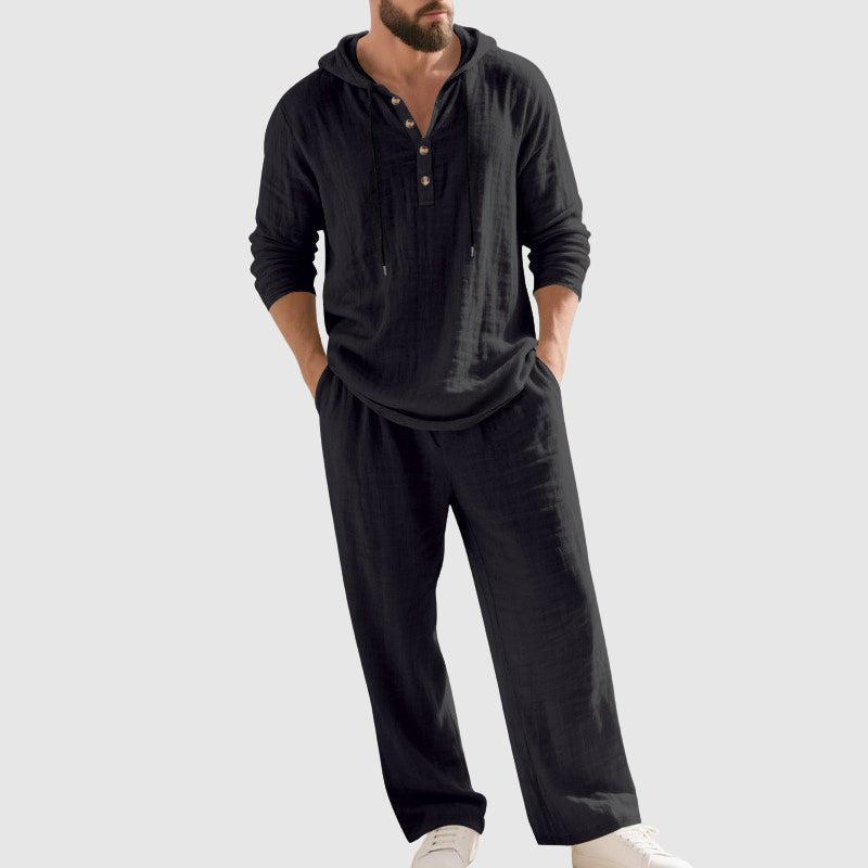 Alfie | Men's Relaxed-Fit Hooded Linen Henley Set