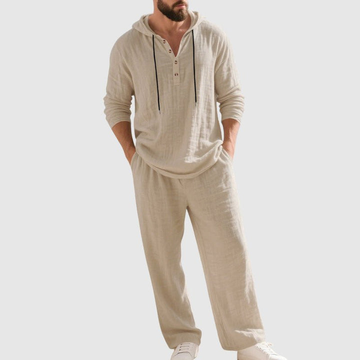 Alfie | Men's Relaxed-Fit Hooded Linen Henley Set