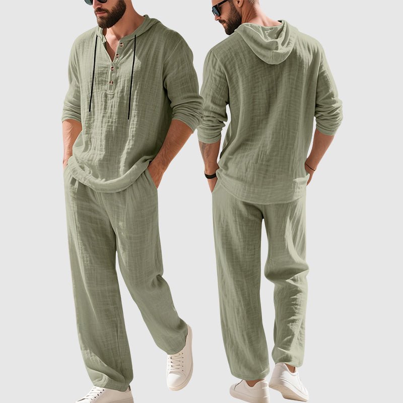 Alfie | Men's Relaxed-Fit Hooded Linen Henley Set
