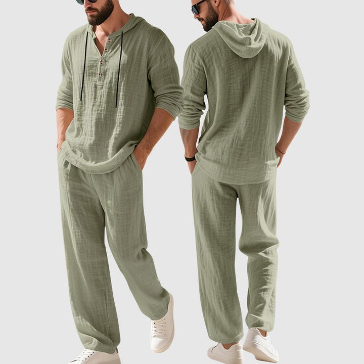 Alfie | Men's Relaxed-Fit Hooded Linen Henley Set