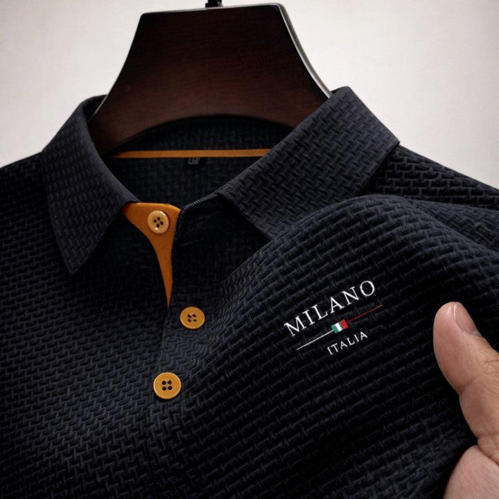 James | Men's Textured Polo Shirt with Button Placket and Embroidery