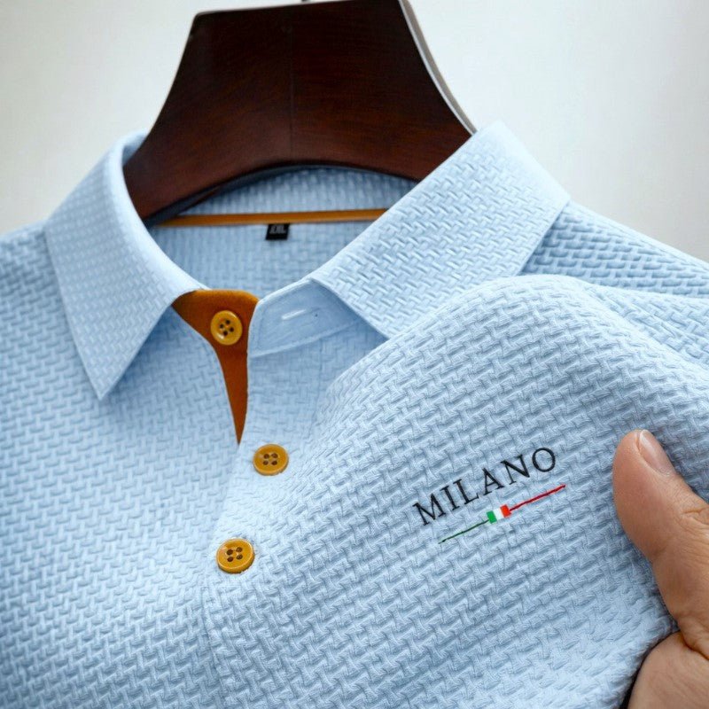 James | Men's Textured Polo Shirt with Button Placket and Embroidery