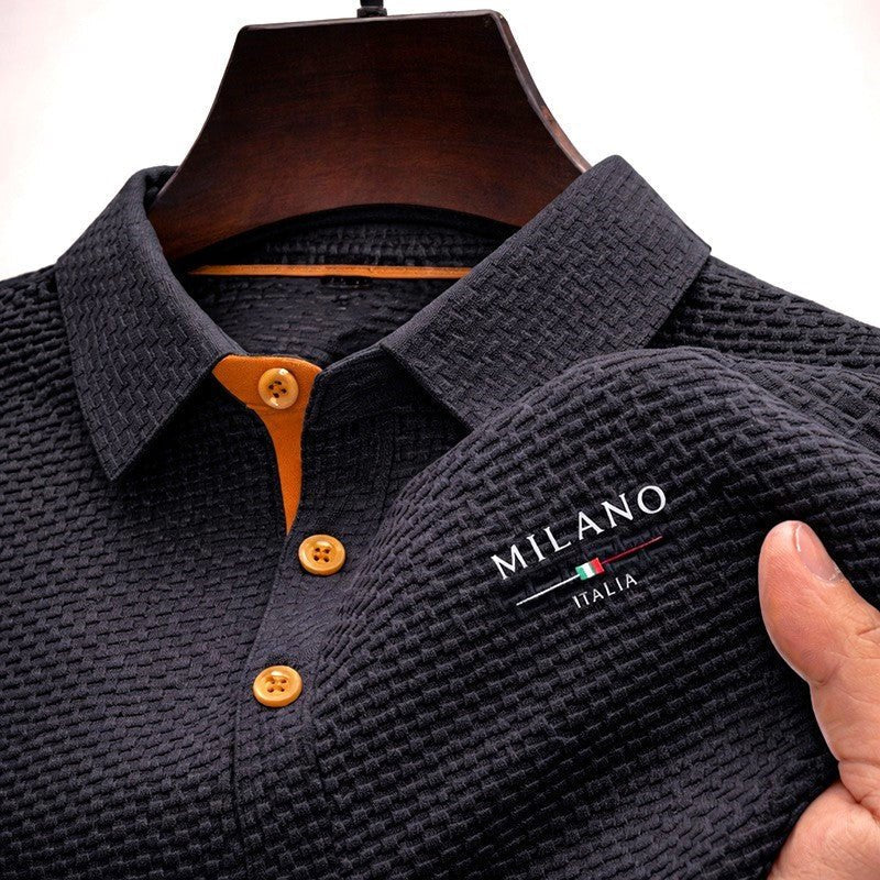 James | Men's Textured Polo Shirt with Button Placket and Embroidery