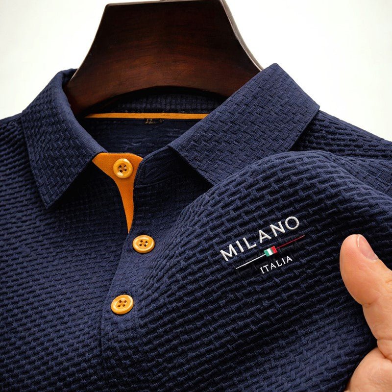 James | Men's Textured Polo Shirt with Button Placket and Embroidery