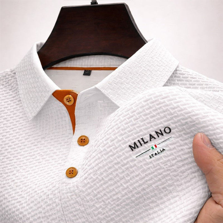 James | Men's Textured Polo Shirt with Button Placket and Embroidery