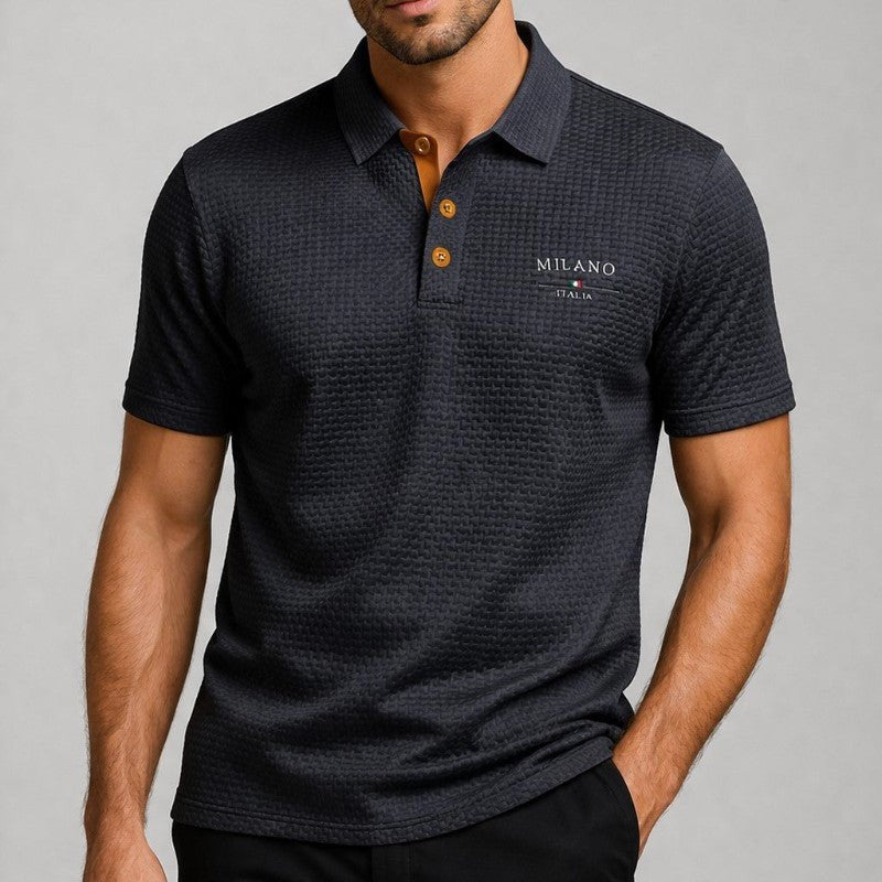 James | Men's Textured Polo Shirt with Button Placket and Embroidery