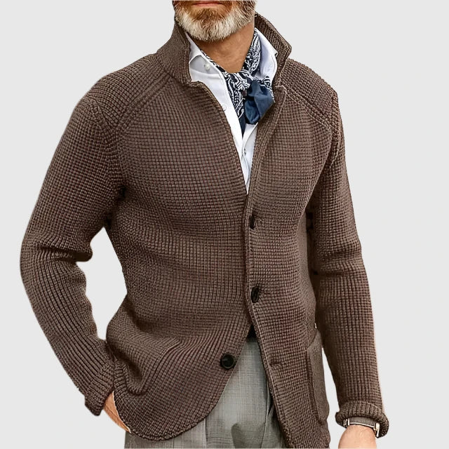 Pánský kardigan z vaflového úpletu se stojáčkem a knoflíky