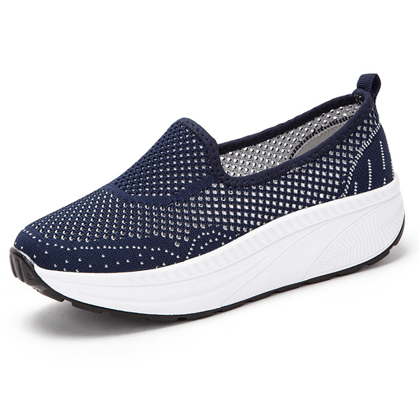 Women's Comfy Slip-On Mesh Platform Sneakers Navy Blue