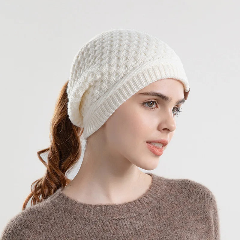Slouchy Textured Knit Ponytail Beanie for Women – Cozy Casual Comfort-MODAUTLET