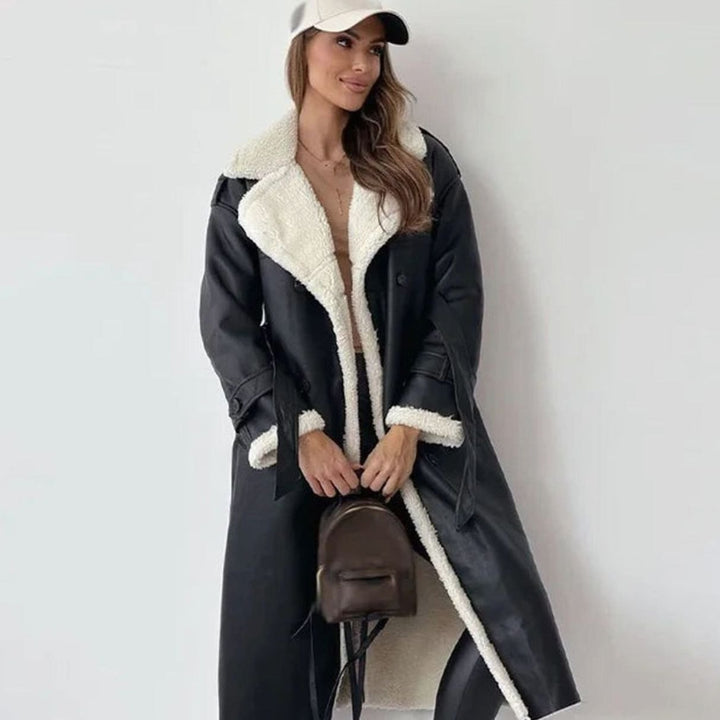 Women's Long Double-Breasted Faux Shearling Winter Jacket