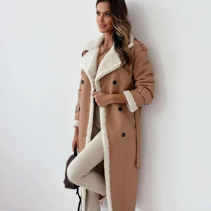 Women's Long Double-Breasted Faux Shearling Winter Jacket