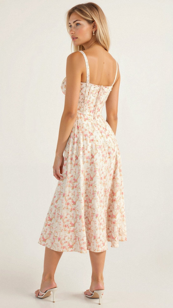 Bonnie | Damen Midikleid mit floraler, schicker Korsage