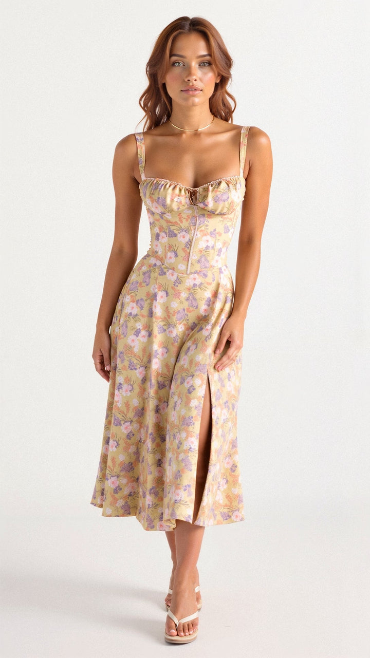 Bonnie | Damen Midikleid mit floraler, schicker Korsage