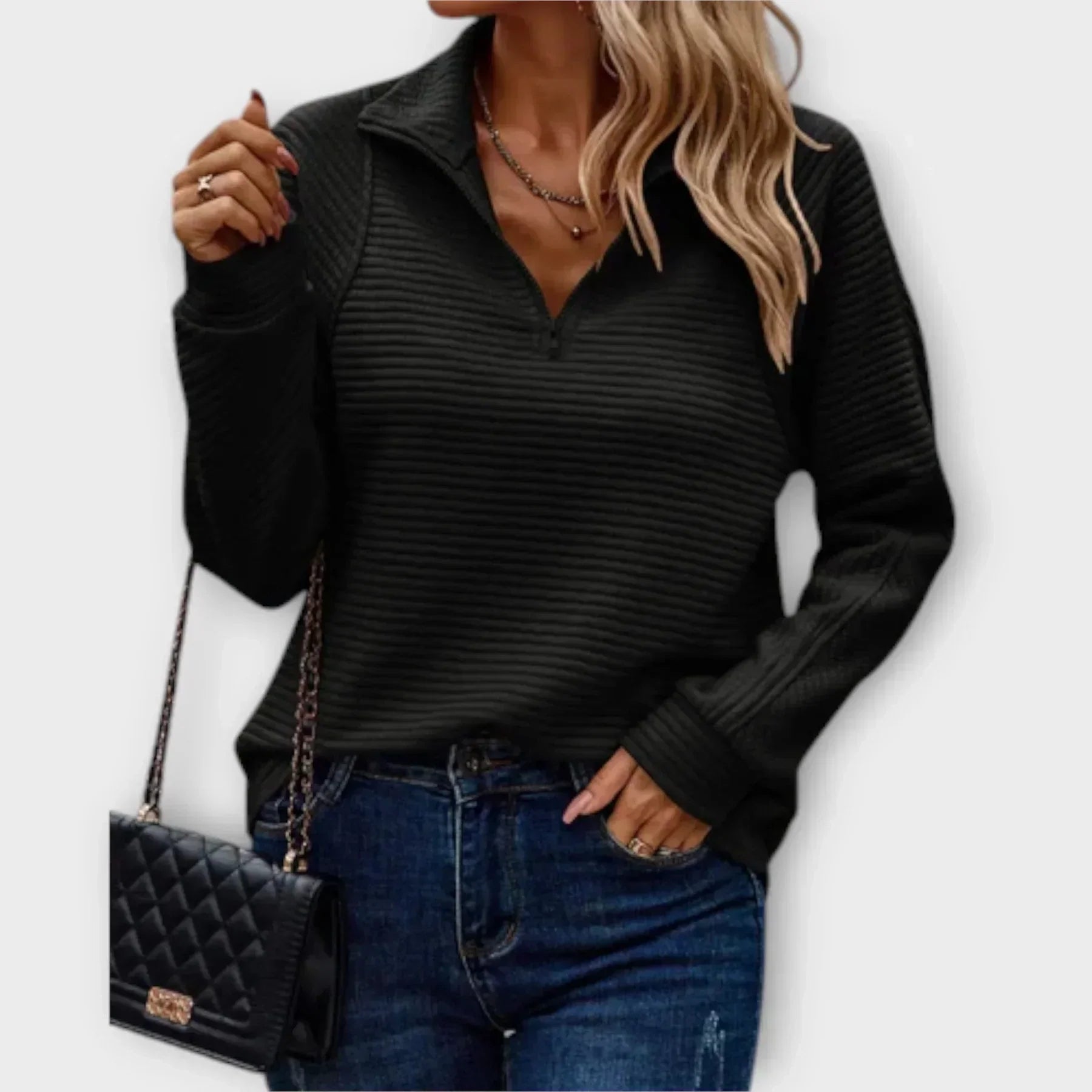 Women's Sleek Stand Collar Half-Zip Pullover Black