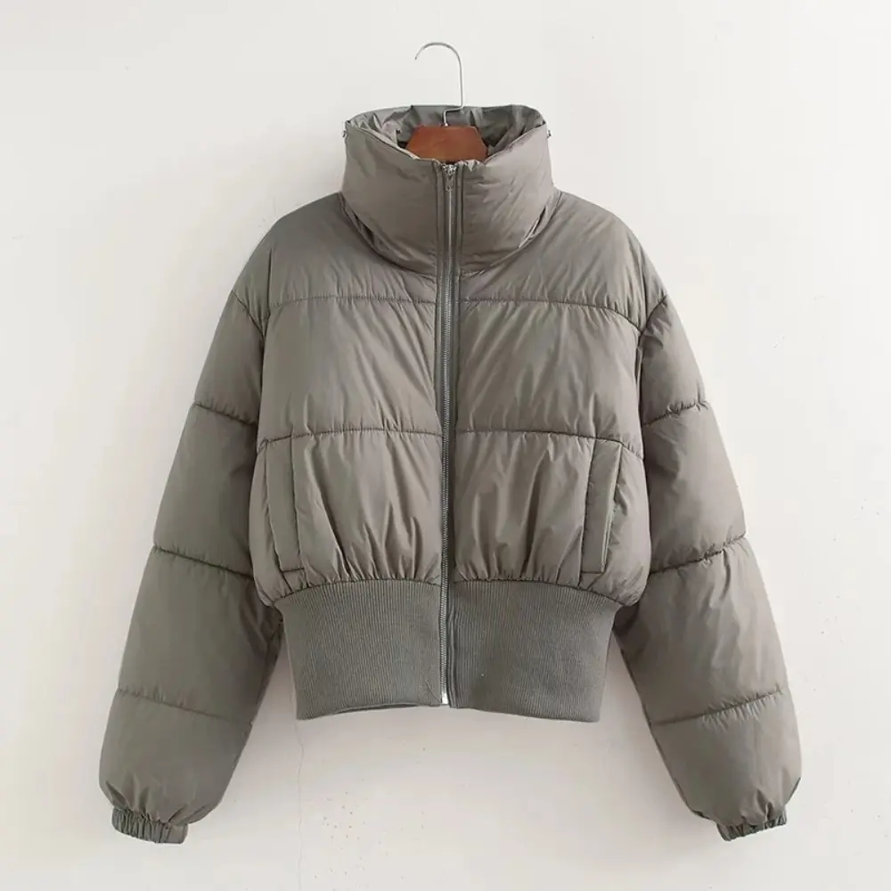 Chic Cropped Puffer Jacket Grey