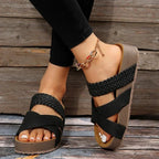 Women's Comfort Flatform Cork Sandals - Vegan Leather Black