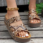 Women's Comfort Flatform Cork Sandals - Vegan Leather Snake print
