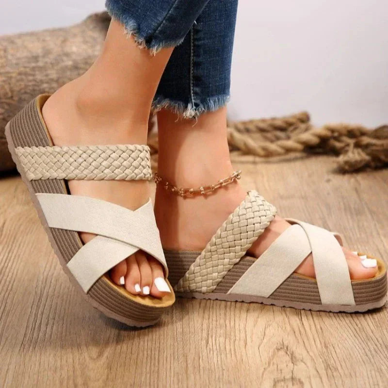 Women's Comfort Flatform Cork Sandals - Vegan Leather-MODAUTLET
