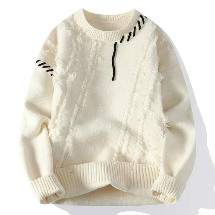 Pull à col rond pour homme en patchwork déchiré