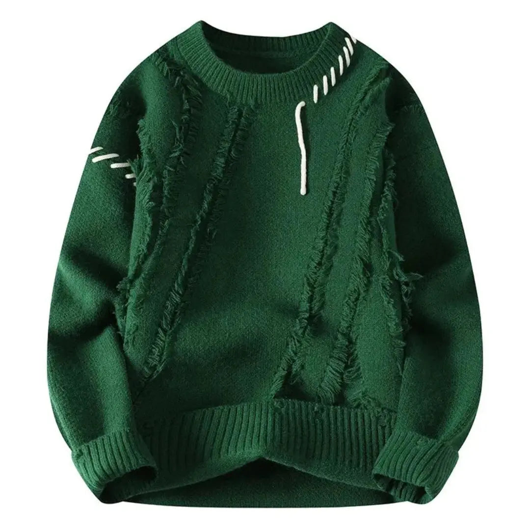 Pull à col rond pour homme en patchwork déchiré