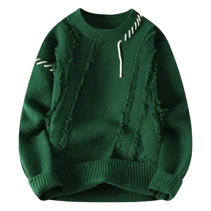 Pull à col rond pour homme en patchwork déchiré