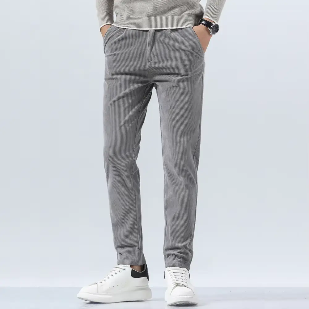 Classic Fit Corduroy Pants for Men Ash Beige