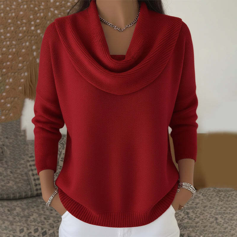 Women's Elegant Cowl-Neck Ribbed Sweater