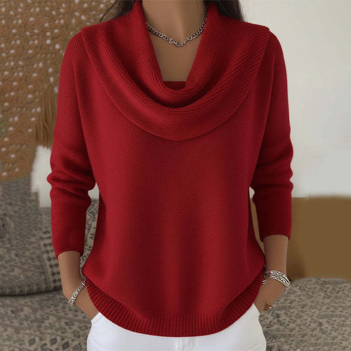 Women's Elegant Cowl-Neck Ribbed Sweater