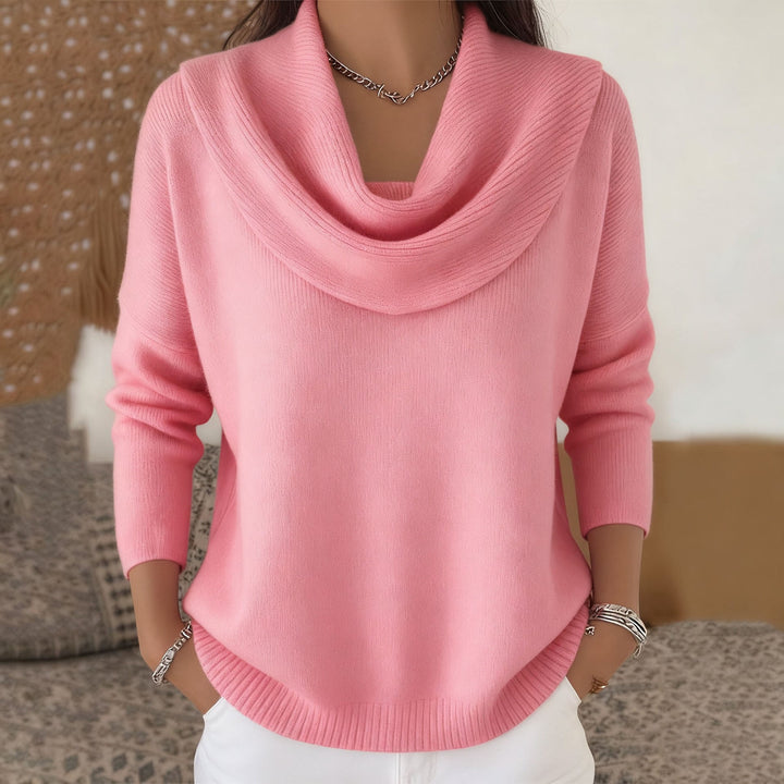 Women's Elegant Cowl-Neck Ribbed Sweater