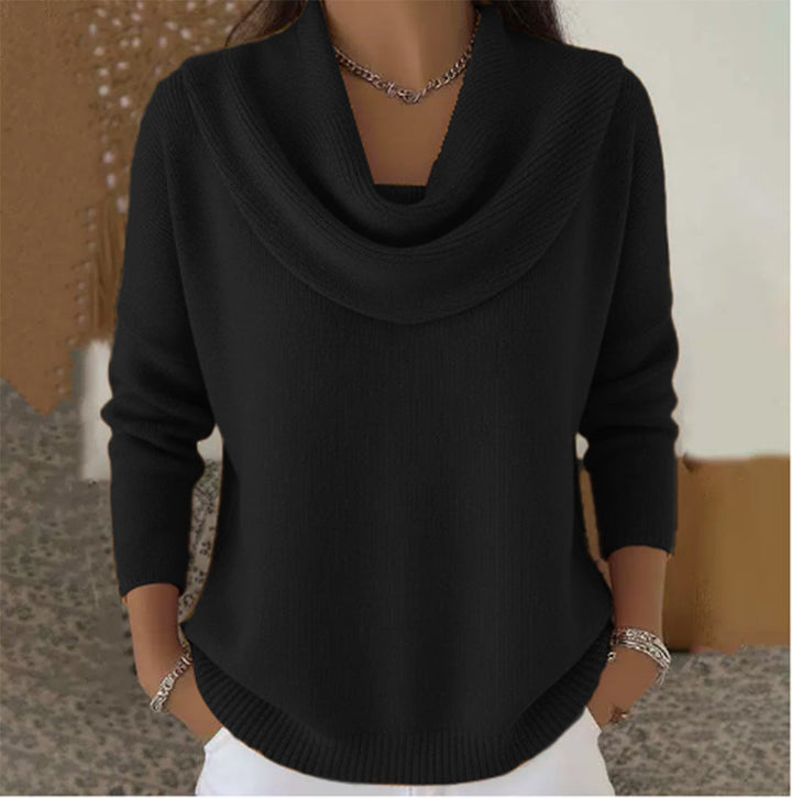 Women's Elegant Cowl-Neck Ribbed Sweater
