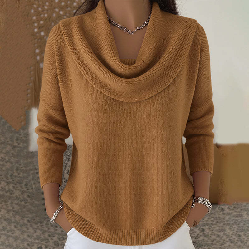 Women's Elegant Cowl-Neck Ribbed Sweater