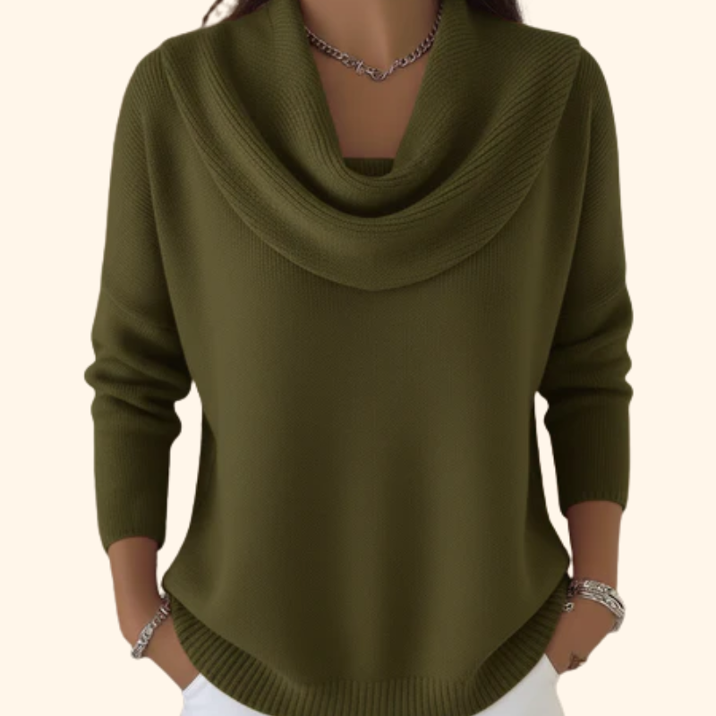 Women's Elegant Cowl-Neck Ribbed Sweater