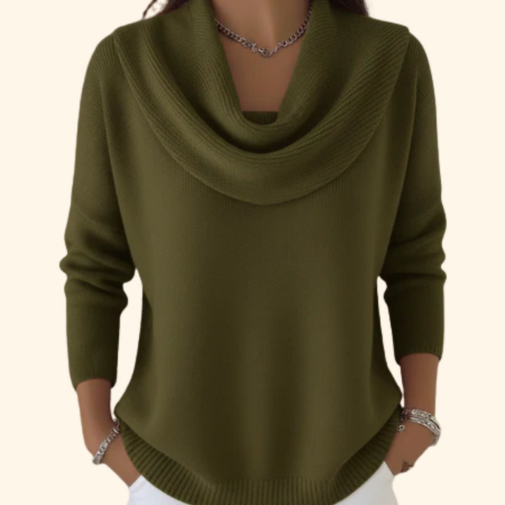 Women's Elegant Cowl-Neck Ribbed Sweater