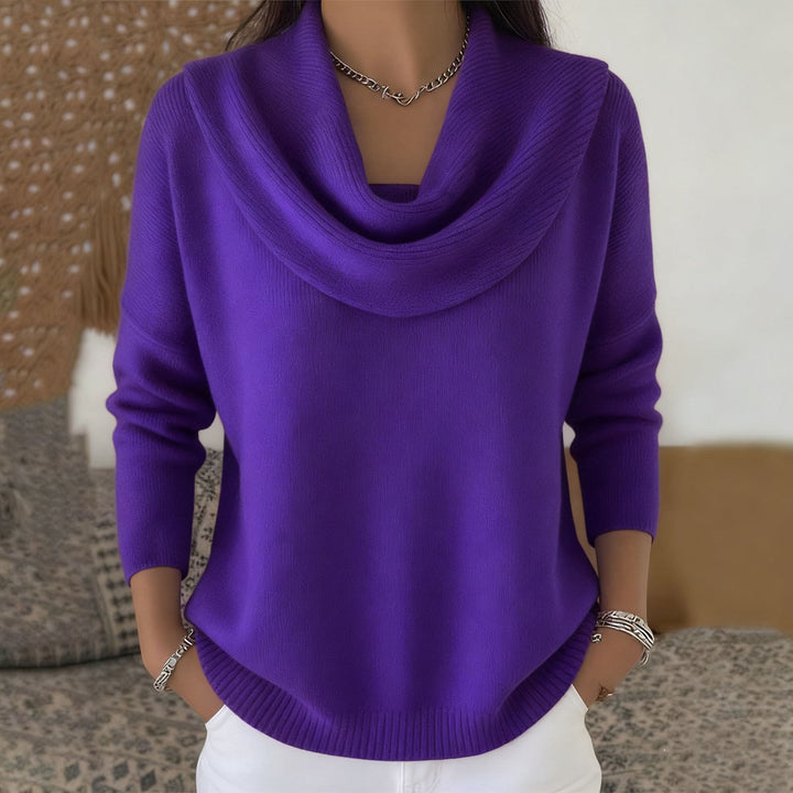 Women's Elegant Cowl-Neck Ribbed Sweater