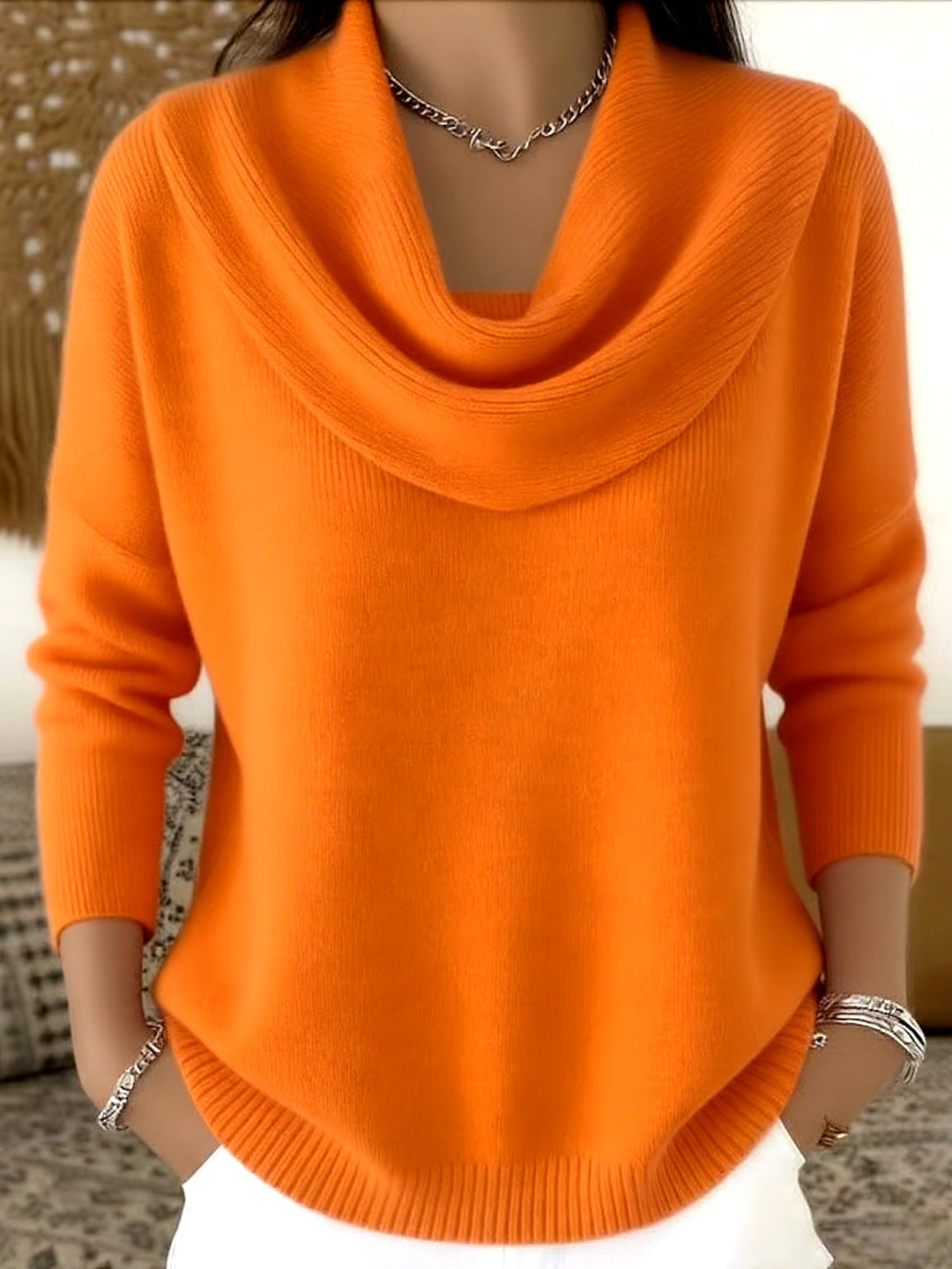 Women's Elegant Cowl-Neck Ribbed Sweater